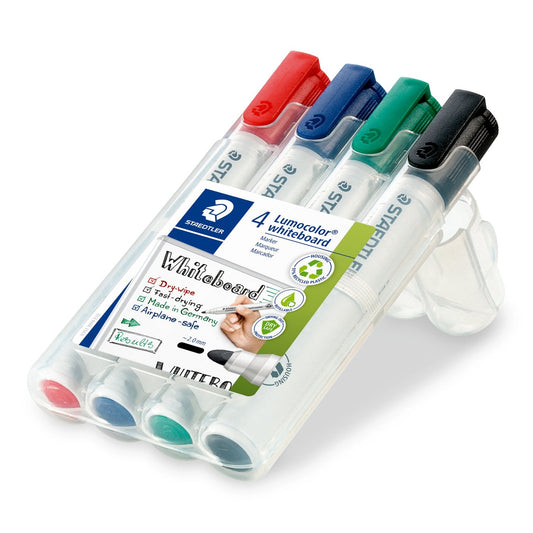 Staedtler Lumocolor 351 Whiteboard Markers – Bullet/Chisel Tip (4 Pack) - duodesk
