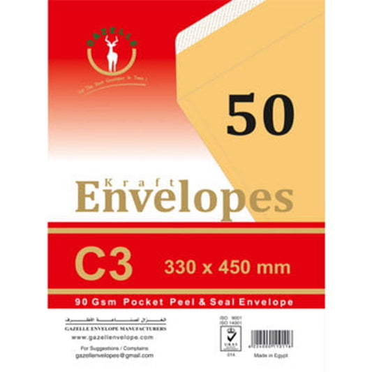 Gazelle C3 Kraft Pocket Peel & Seal Envelopes 50s