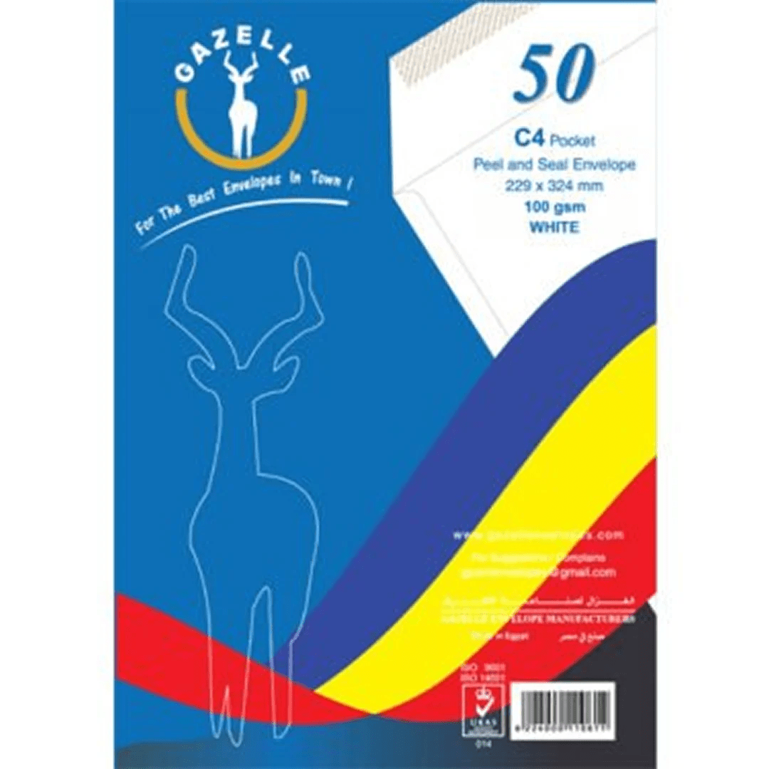 Gazelle C4 White Pocket Peel & Seal Envelope 50s - duodesk