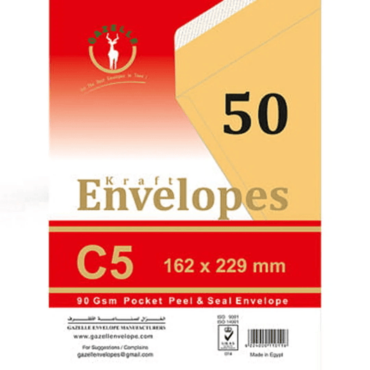 Gazelle C5 Kraft Pocket Peel & Seal Envelopes 50s - duodesk