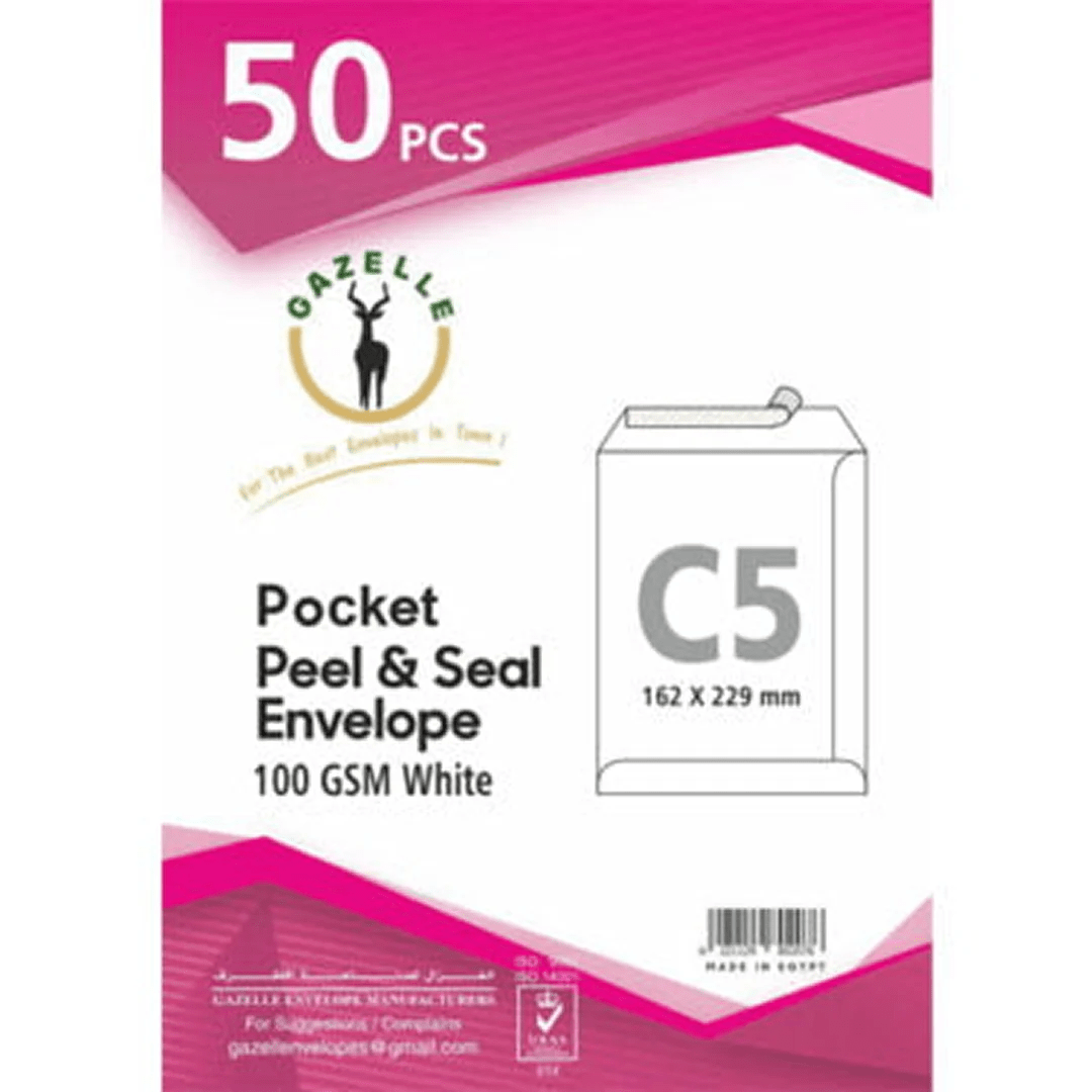 Gazelle C5 White Pocket Peel & Seal Envelope 50s - duodesk