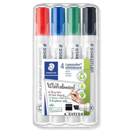 Staedtler Lumocolor 351 Whiteboard Markers – Bullet/Chisel Tip (4 Pack) - duodesk
